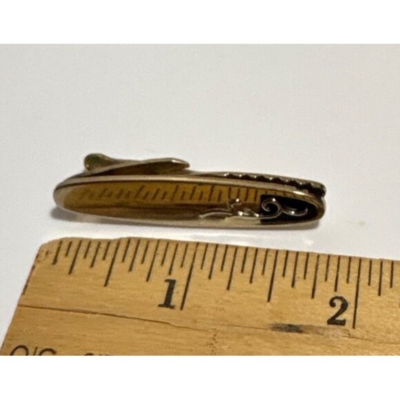 Vintage Cufflink & Tie Clip Set Gold Tone Swirl Design - Picture 8 of 8